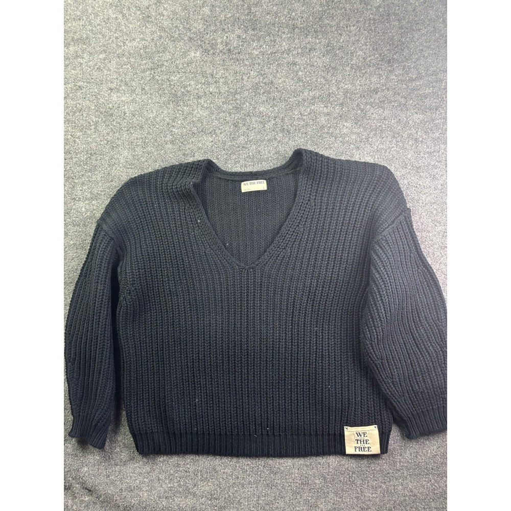 We The Free Sweater Women Large Black V-Neck Chunky Knit OB1784836